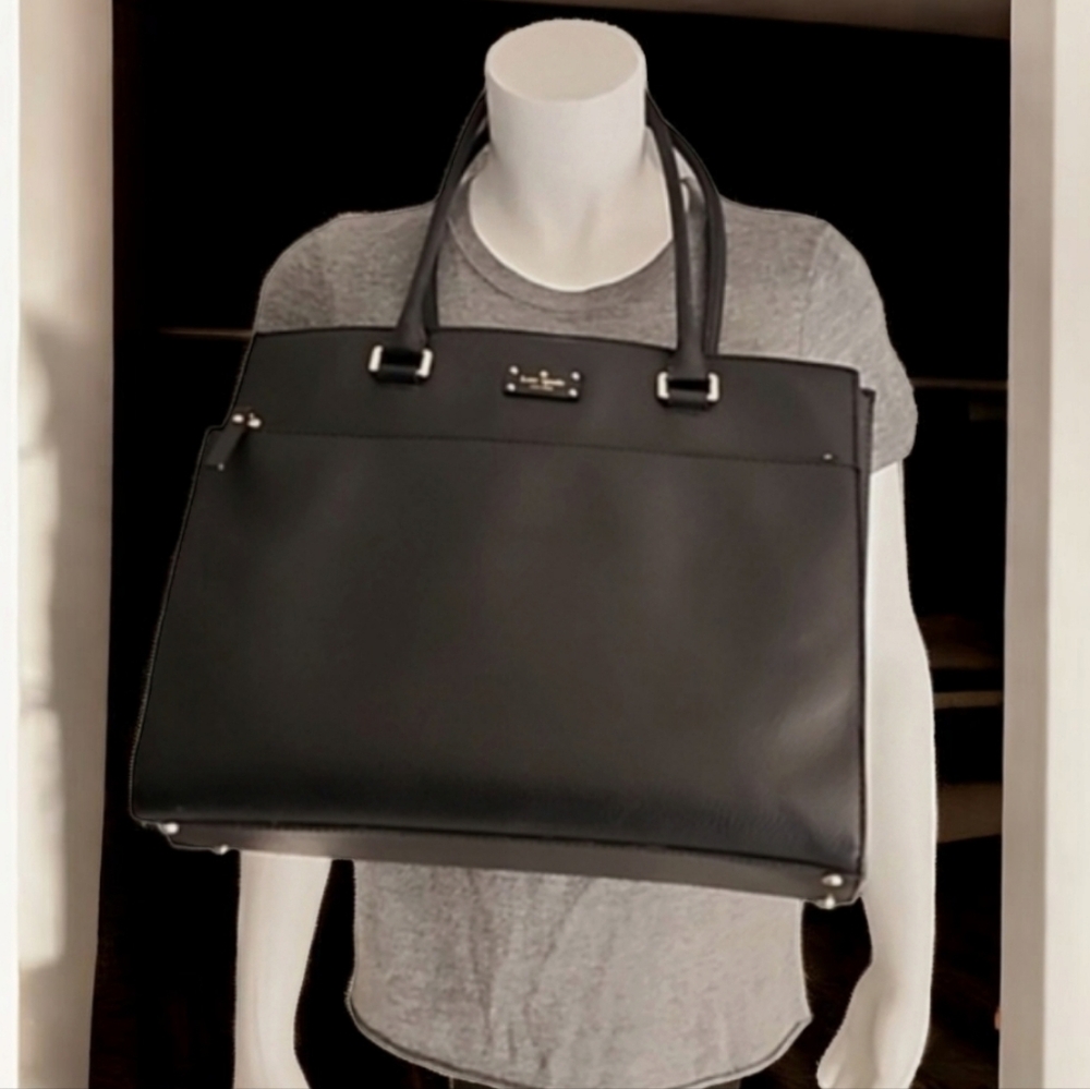 KATE SPADE Maeve Black Leather Satchel Large Tote Shoulder Bag Purse Briefcase - Picture 10 of 16